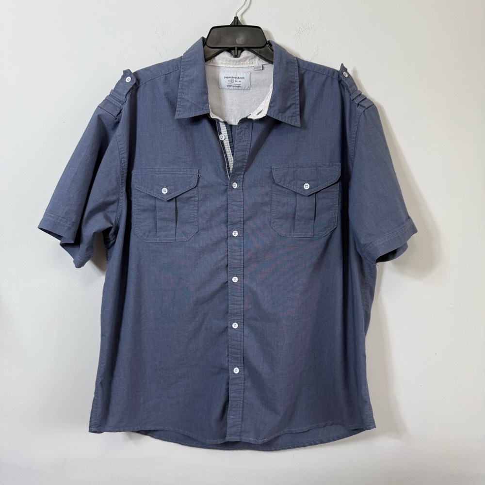 Paper Denim & Cloth Men’s 2X Blue Stretch Fabric SS Button Up Utility Shirt